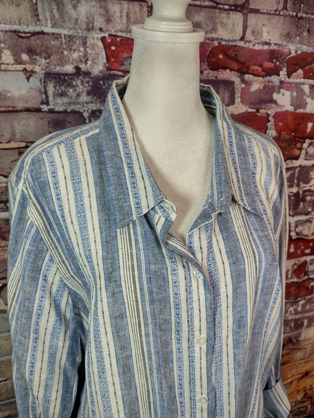 Lucky Brand Baja Stripe Linen Blend Shirt - Picture 7 of 9